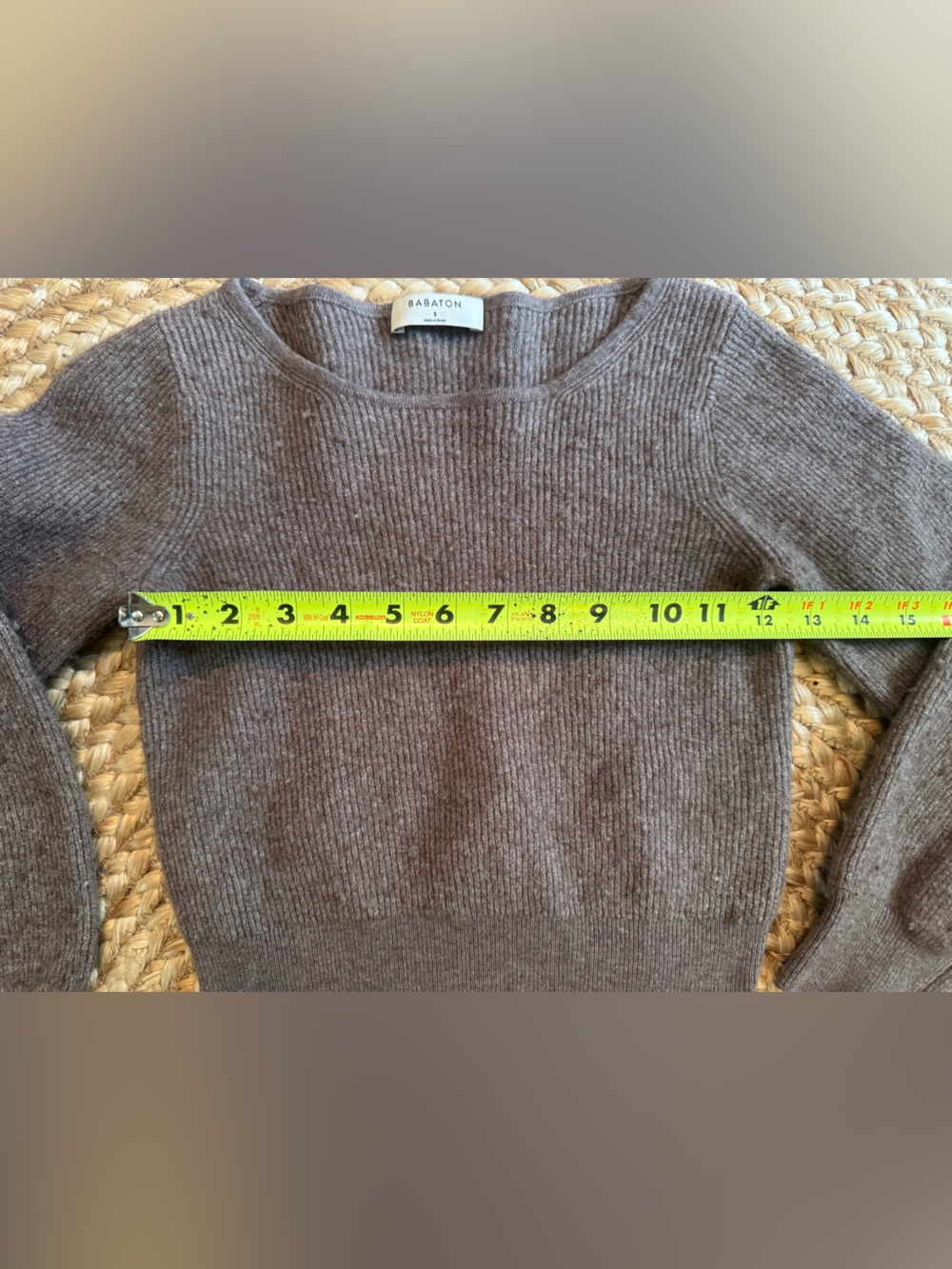 Babaton Taupe Ribbed Cropped Balloon Sleeve Sweater Size S - Picture 6 of 7